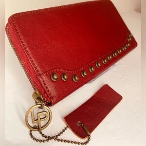 Linea Pelle Handmade Leather Red/Burgundy Zip Around Studded Ladies Wall…